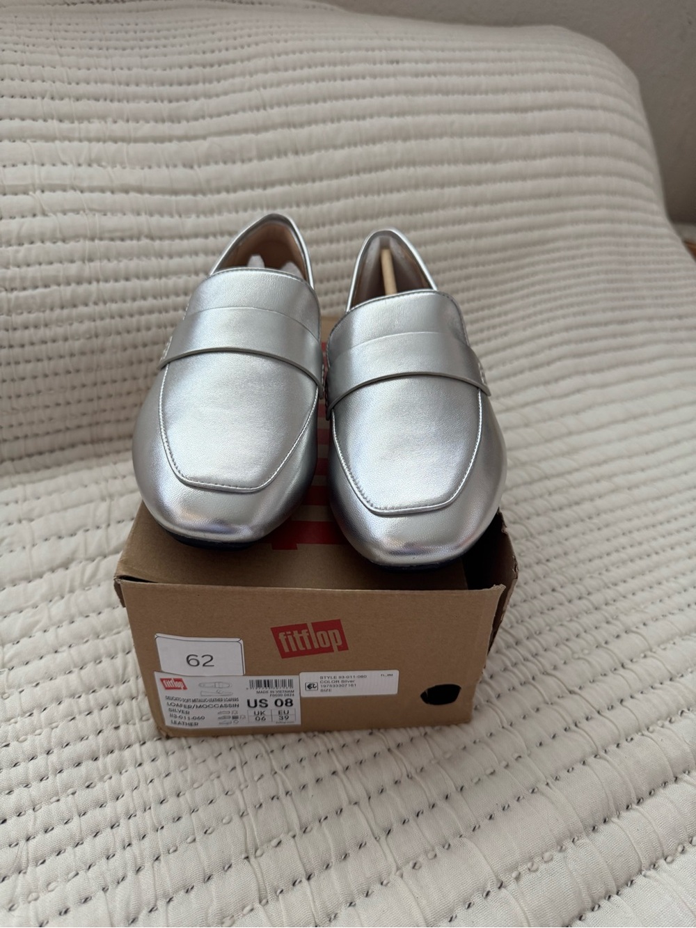 NIB FitFlop Allegro Metallic Silver Leather Loafers Size 8